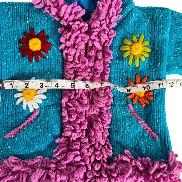 Norsk Kids Girls Sweater Jacket Full Zip Hooded Pockets Wool Flowers Size 2T - Picture 5 of 8